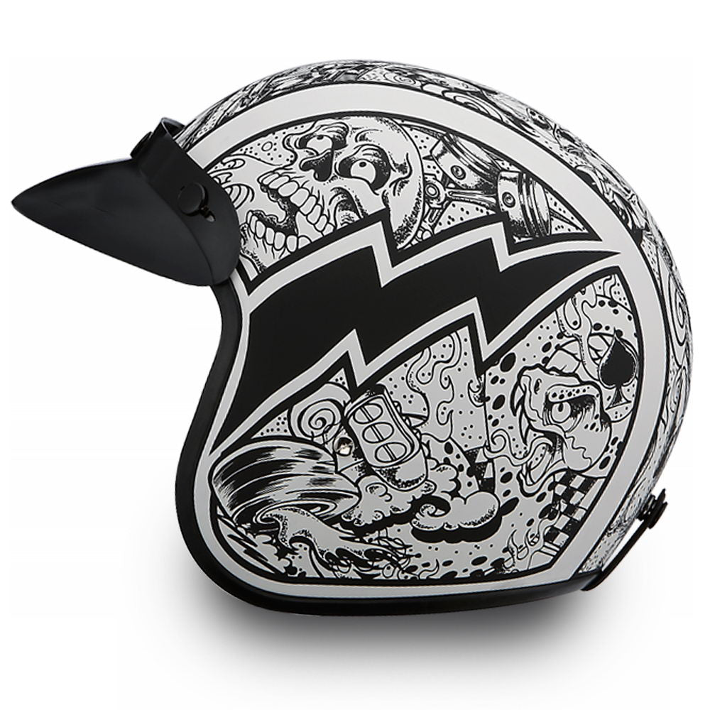 Close Out Clearance Daytona Helmets DC6-G ‘Cruiser’ Graffiti White and Black  ¾ Open Face Helmet