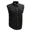 Milwaukee Leather DM1002 Men's Black Lightweight Denim Shirt with Frayed Cut Off Sleeveless