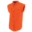 Milwaukee Leather DM1003 Men's Orange Lightweight Denim Shirt with Sleeveless Frayed Cut Off