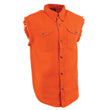 Milwaukee Leather DM1003 Men's Orange Lightweight Denim Shirt with Sleeveless Frayed Cut Off