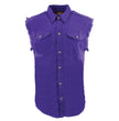 Milwaukee Leather DM1006 Men's Purple Lightweight Denim Shirt with with Frayed Cut Off Sleeveless Look
