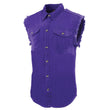 Milwaukee Leather DM1006 Men's Purple Lightweight Denim Shirt with with Frayed Cut Off Sleeveless Look