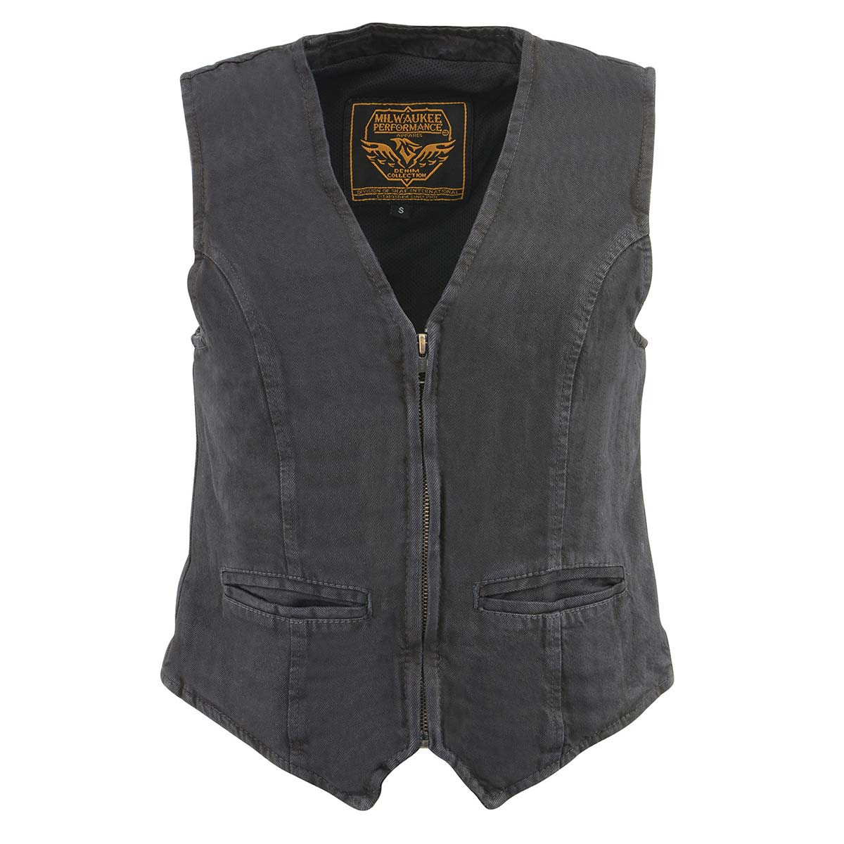Milwaukee Leather DM1246 Women's Black 'V-Neck Collar' Denim Vest