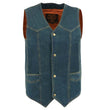 Milwaukee Leather DM1310 Men's Classic Blue Denim Western Style Cowboy Biker Vest w/ Snap Button Closure