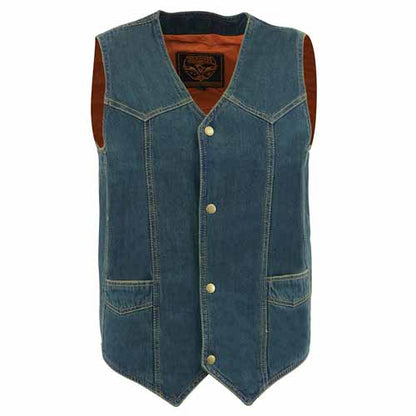 Milwaukee Leather DM1310 Men's Classic Blue Denim Western Style Cowboy Biker Vest w/ Snap Button Closure