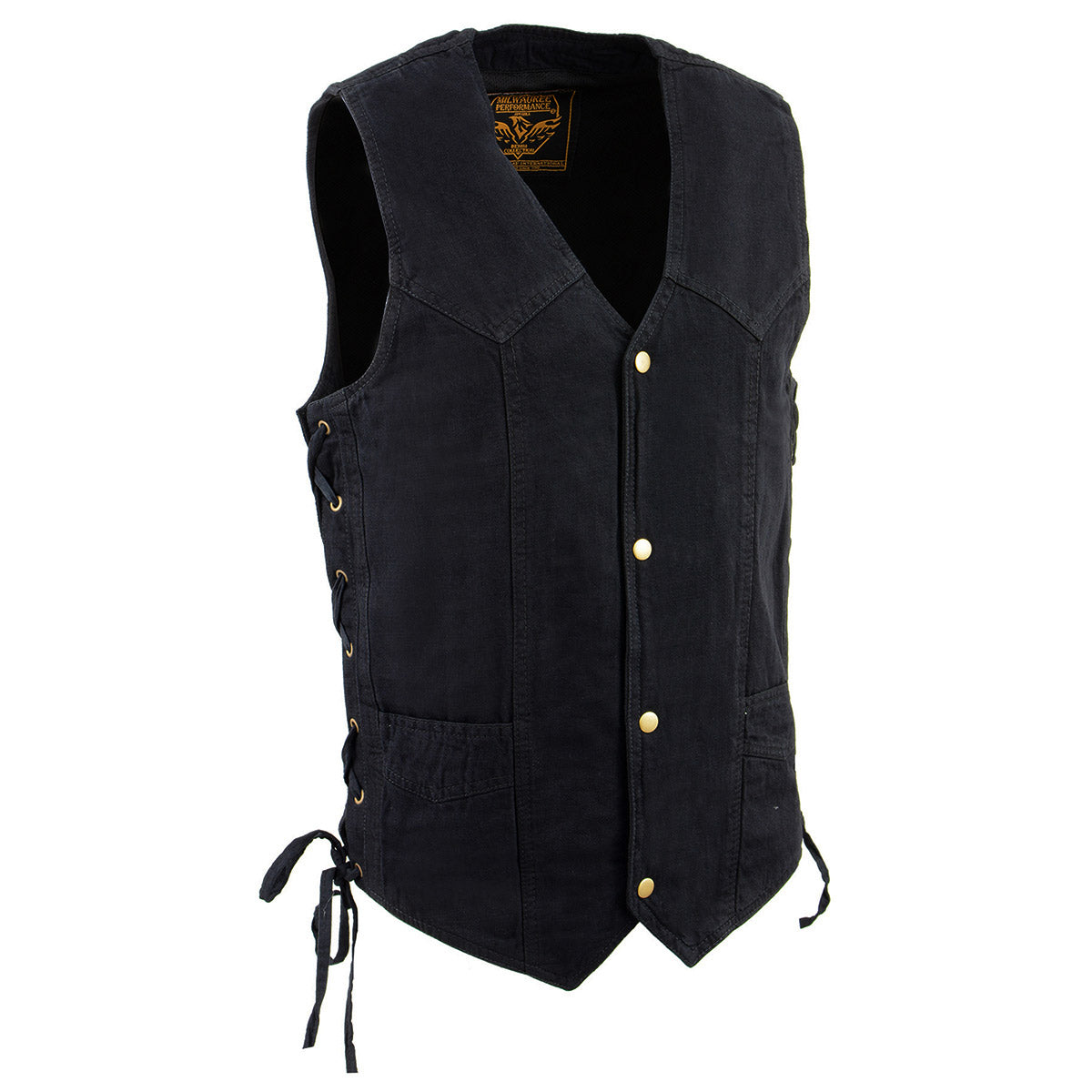 Milwaukee Leather DM1315 Men's Black Classic Denim Western Style Cowboy Biker Vest with Adjustable Side Laces