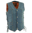 Milwaukee Leather DM1315 Men's Black Classic Denim Western Style Cowboy Biker Vest with Adjustable Side Laces