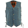 Milwaukee Leather DM1315 Men's Black Classic Denim Western Style Cowboy Biker Vest with Adjustable Side Laces