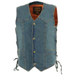Milwaukee Leather DM1315 Men's Black Classic Denim Western Style Cowboy Biker Vest with Adjustable Side Laces