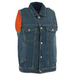 Milwaukee Leather DM1331 Men's Blue Denim Motorcycle Biker Riders Vest w/ Shirt Style Collar