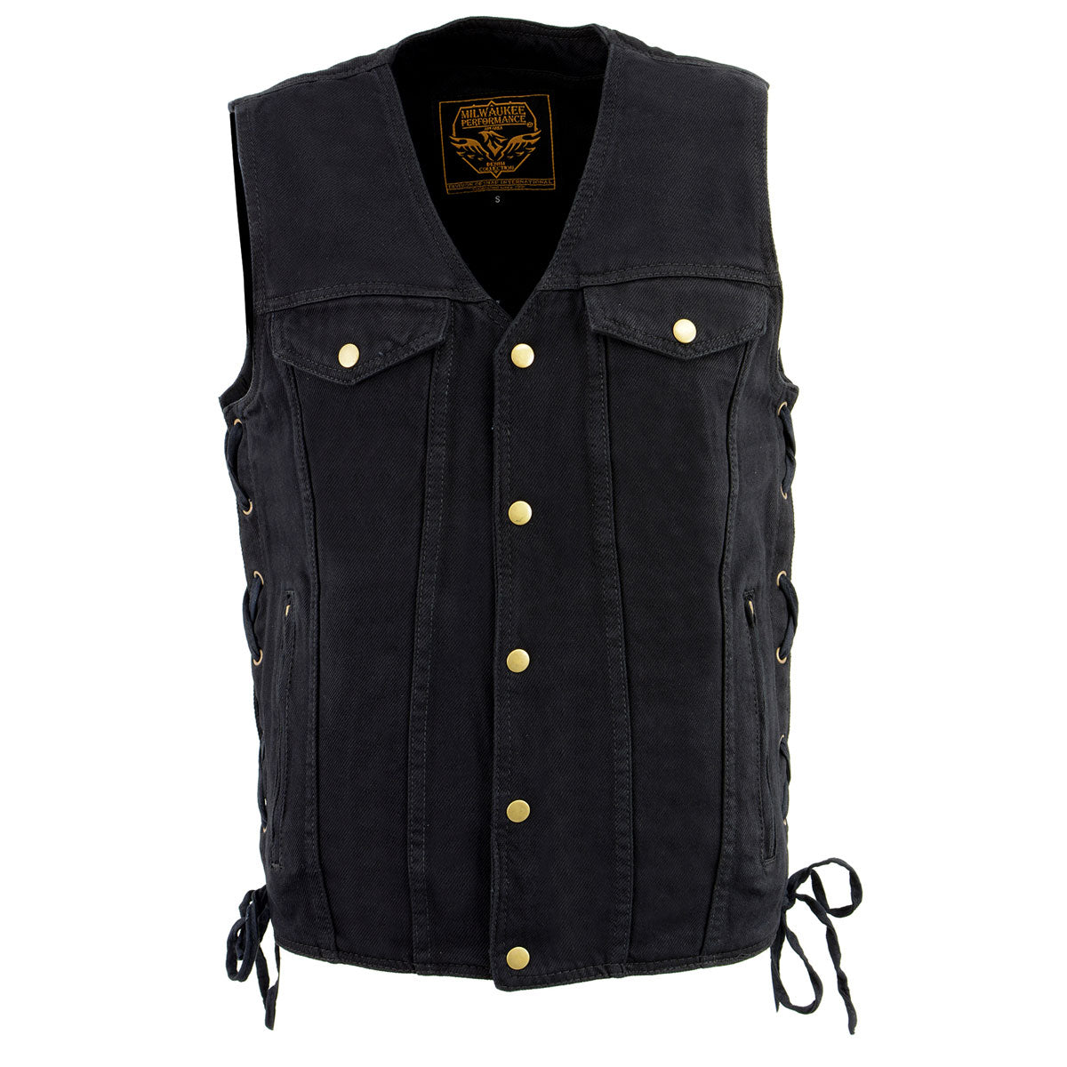 Milwaukee Leather DM1360 Men's Black Denim Motorcycle Biker Riders Vest with Adjustable Side Laces