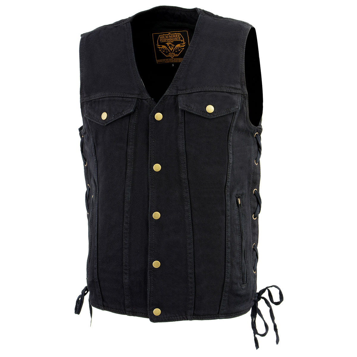 Milwaukee Leather DM1360 Men's Black Denim Motorcycle Biker Riders Vest with Adjustable Side Laces