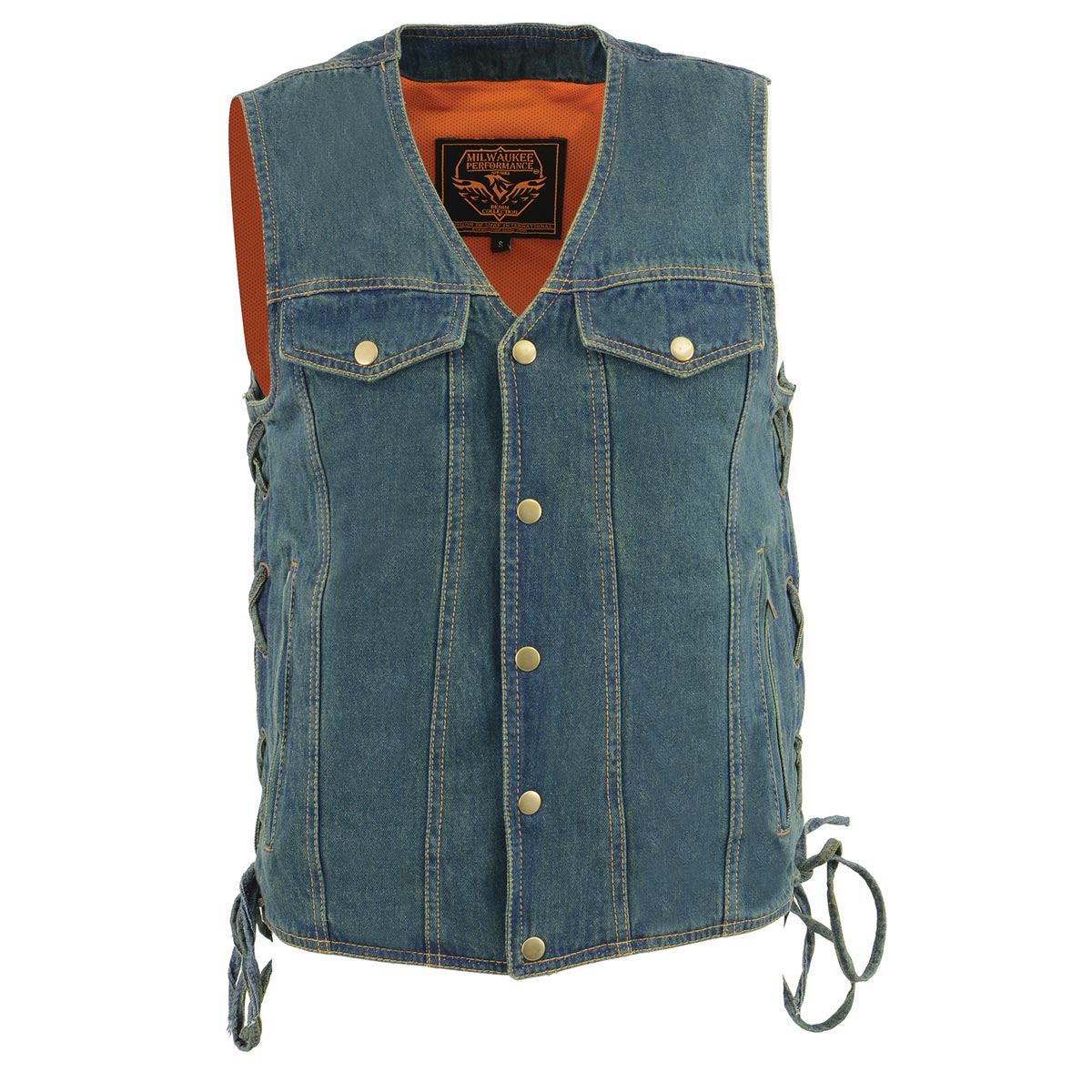 Milwaukee Leather DM1360 Men's Classic Blue Denim Motorcycle Biker Riders Vest w/ Adjustable Side Laces