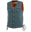 Milwaukee Leather DM1360 Men's Classic Blue Denim Motorcycle Biker Riders Vest w/ Adjustable Side Laces