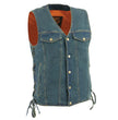 Milwaukee Leather DM1360 Men's Classic Blue Denim Motorcycle Biker Riders Vest w/ Adjustable Side Laces