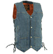 Milwaukee Leather DM1989 Men's Blue Denim '10 Pocket' Motorcycle Bikers Rider Vest with Side Laces