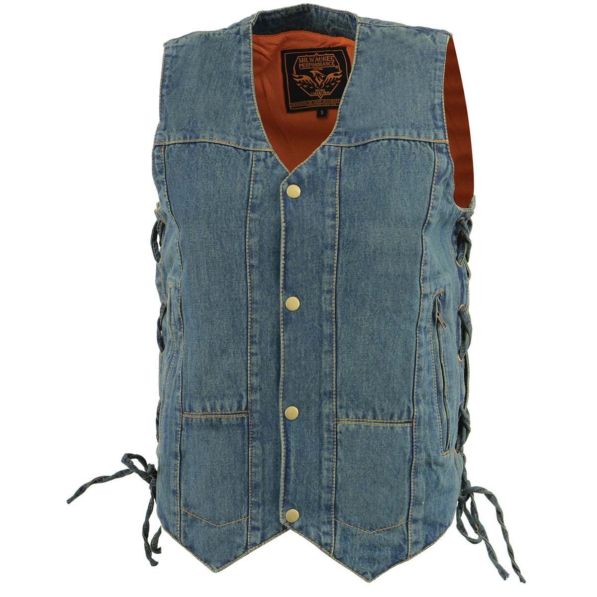 MELANGE LACE VEST LAYERED JACKET ブルー　S Milwaukee Leather DM1989 Men's Blue Denim '10 Pocket' Motorcycle