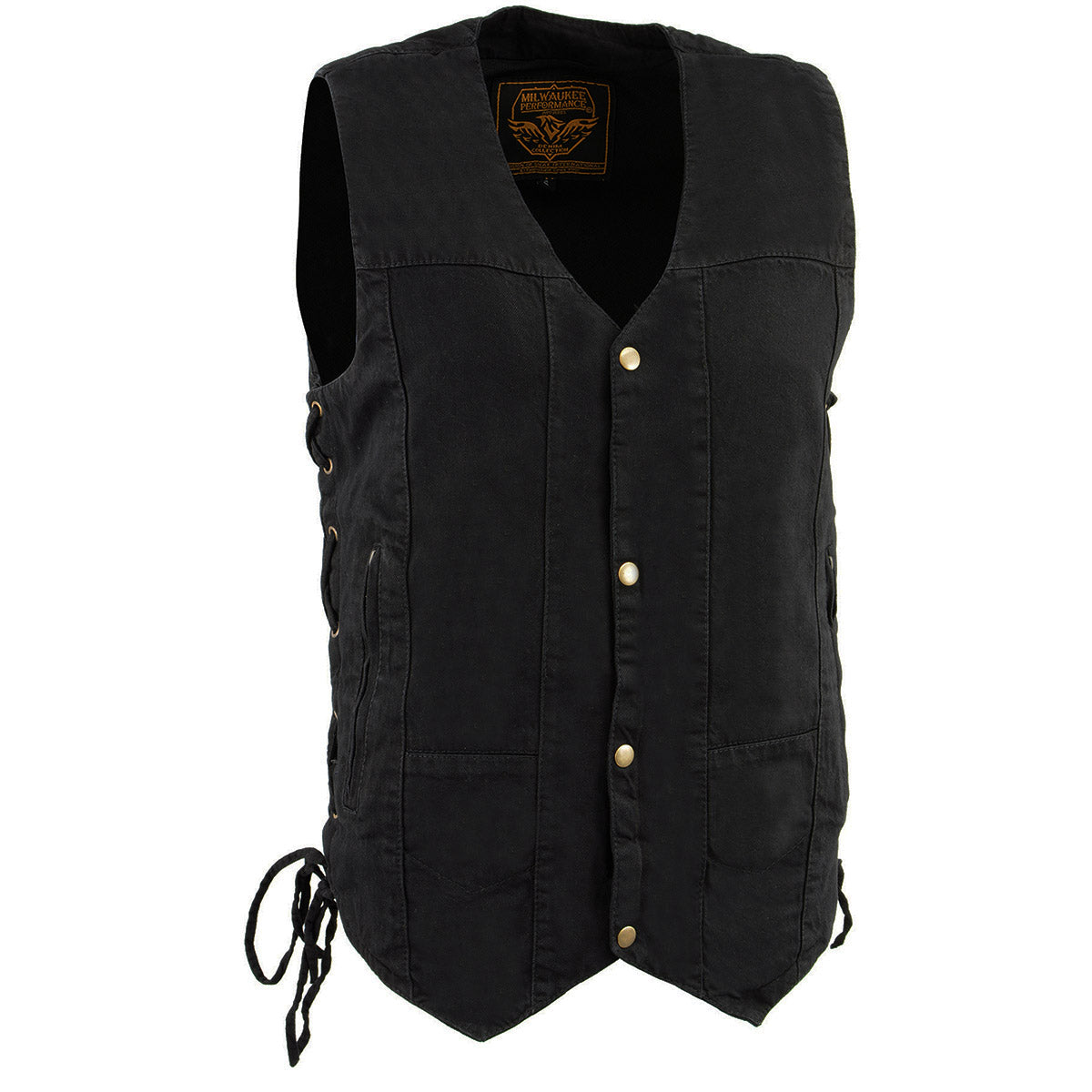 Milwaukee Leather DM1990 Men's Black 10 Pocket Side Lace Denim Vest