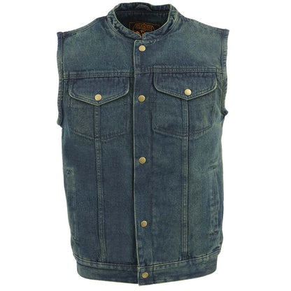 Milwaukee Leather DM2238 Men's Classic Blue Denim Club Style Vest with Snap Button Closure