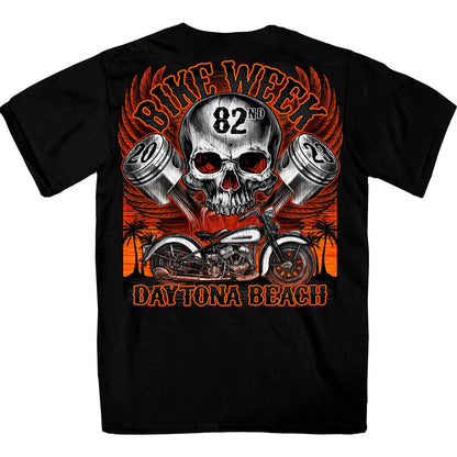 Hot Leathers EDM1188 Men's 2023 Daytona Bike Week Skull Pistons Black T-Shirt