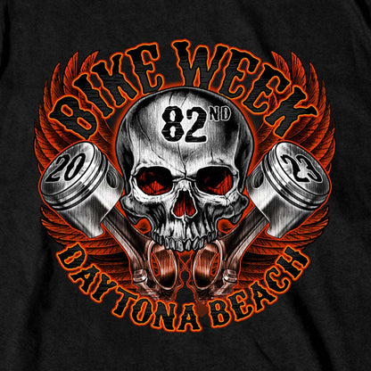 Hot Leathers EDM1188 Men's 2023 Daytona Bike Week Skull Pistons Black T-Shirt