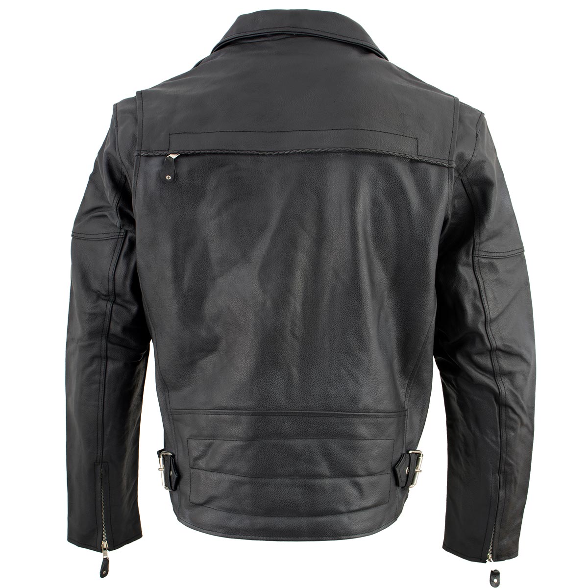 Genuine Leather EL1055 Men's Black Classic Vented ‘Braided’ Moto Jacket with Utility Pocket