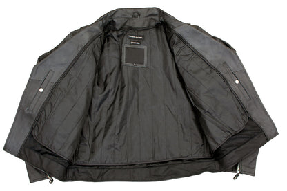 Genuine Leather EL1055 Men's Black Classic Vented ‘Braided’ Moto Jacket with Utility Pocket