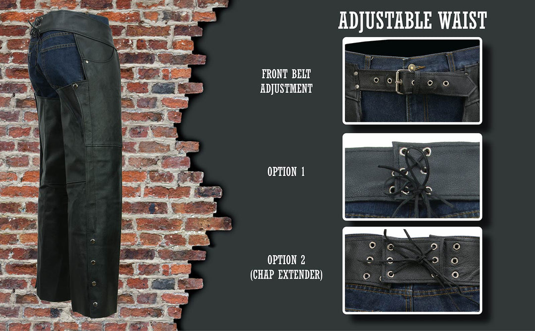 Event Leather EL1101 Black Real Leather Motorcycle Chaps for Men - Premium Leather Riding Chaps