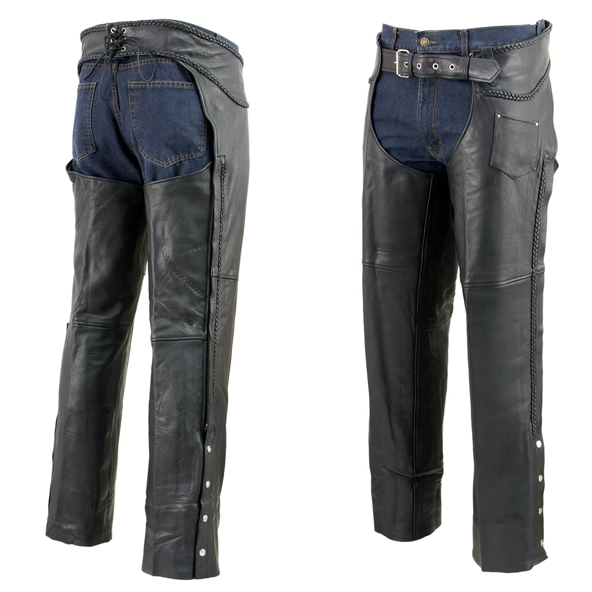 Universal Rider Chaps Event Leather EL1117BBO Black Braided Real Leather Motorcycle Chaps ...