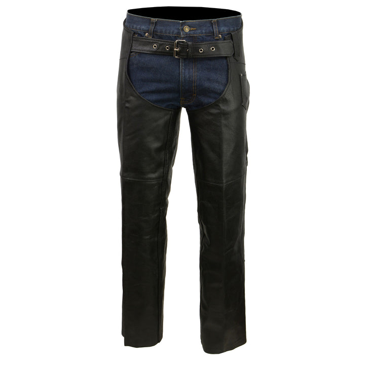 Event Biker EL1117BO Black Real Premium Leather Motorcycle Chaps for Men - Premium Leather Riding Chaps