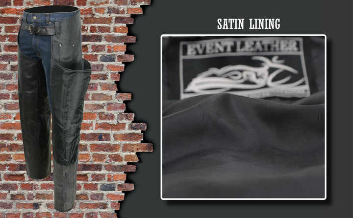 Event Biker EL1117BO Black Real Premium Leather Motorcycle Chaps for Men - Premium Leather Riding Chaps