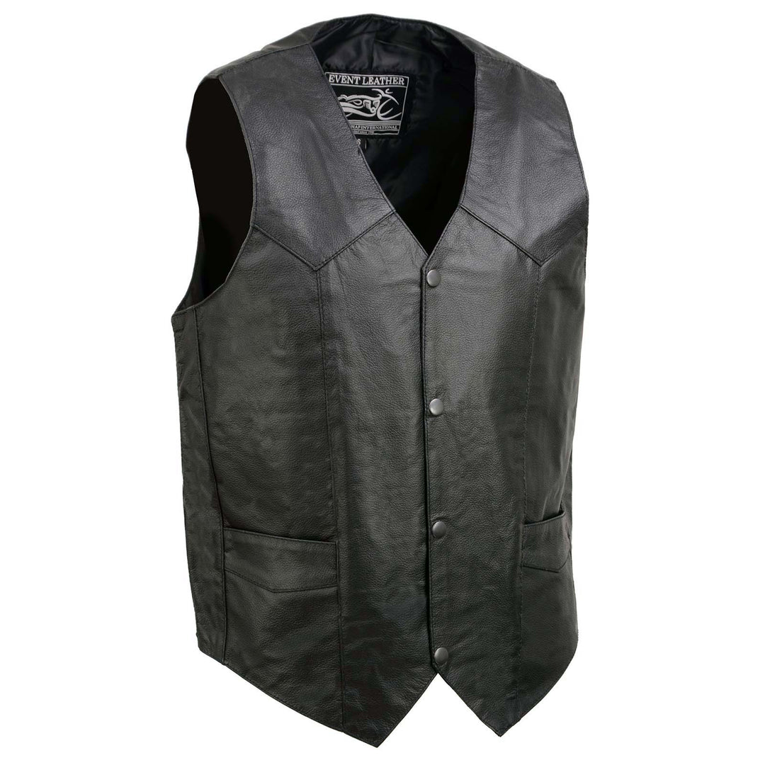 Event Leather EL1310GO Men's Classic Western Style Snap Button Black Motorcycle Riders Leather Vest