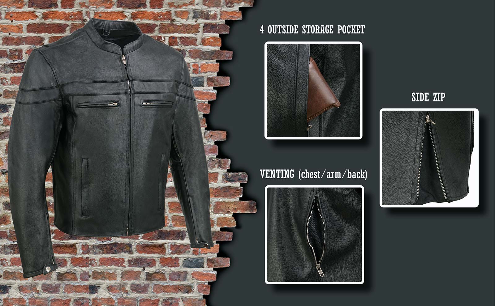 Event Leather EL1408 Men's Black Sporty Scooter Crossover
