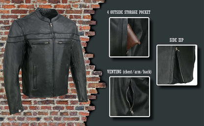 Event Leather Men's Black Sporty Scooter Crossover Motorcycle Riding Leather Jacket EL1408