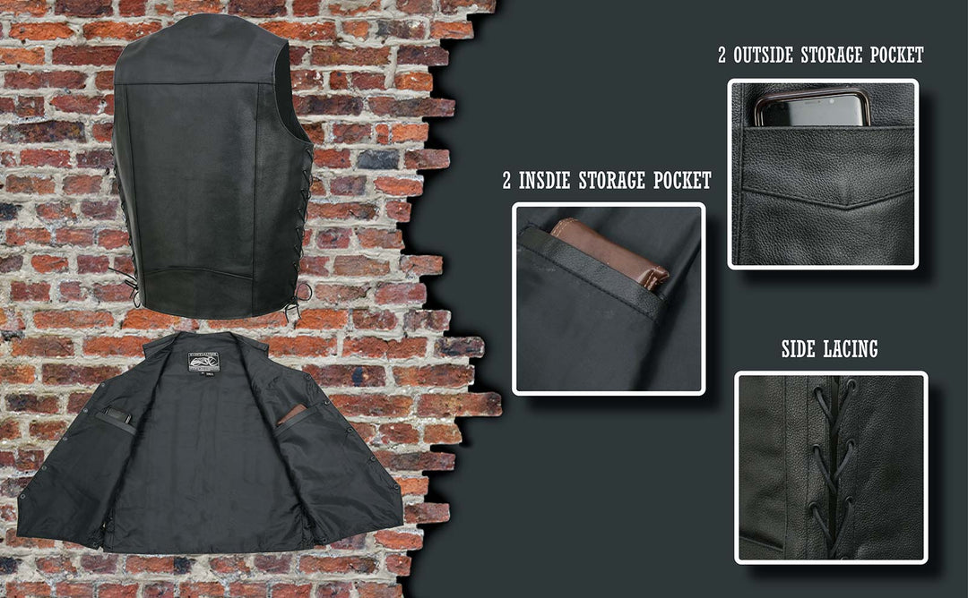 Event Leather EL5315TALL Black Motorcycle Leather Vest for Men&