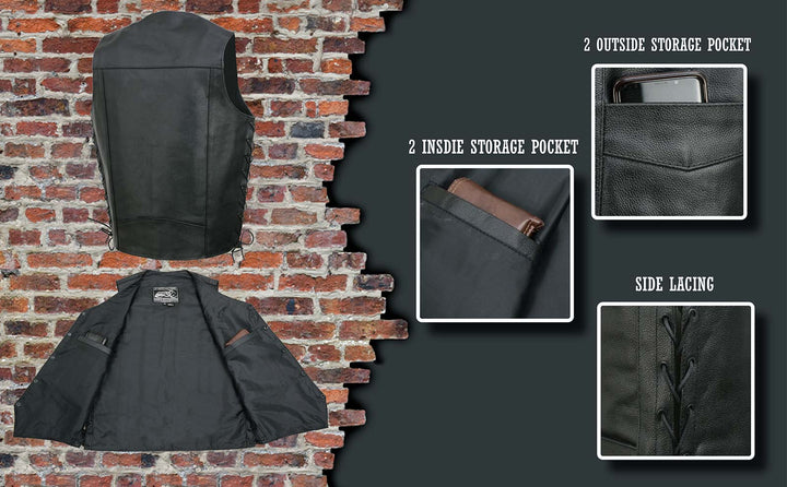 Event Leather EL5315TALL Black Motorcycle Leather Vest for Men&