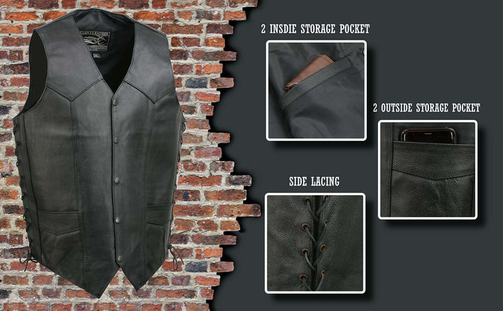 Event Leather EL5315TALL Black Motorcycle Leather Vest for Men&
