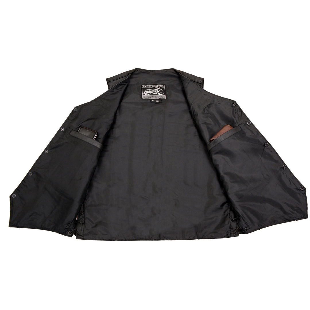 Event Leather EL5315TALL Black Motorcycle Leather Vest for Men&
