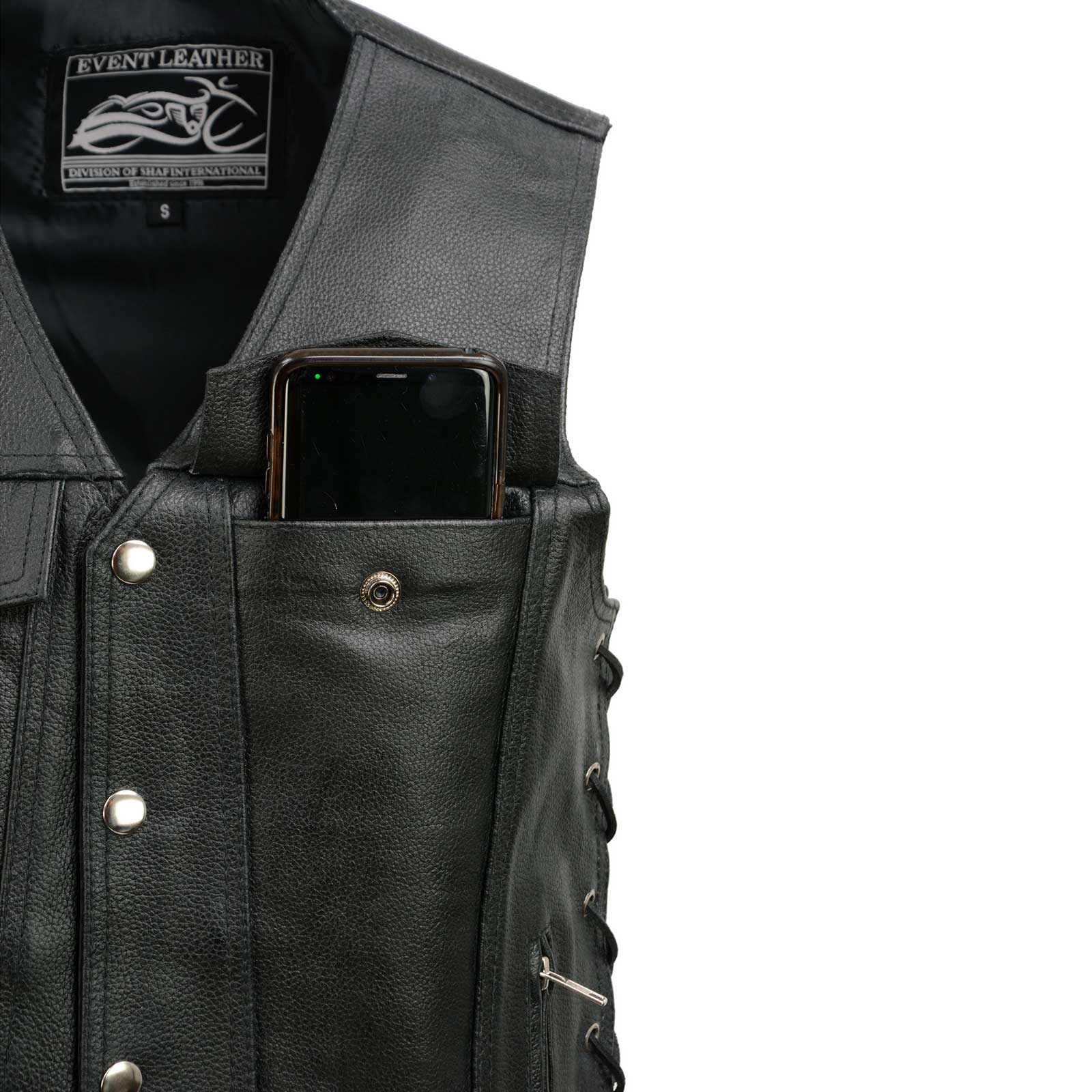 Event Leather EL5360 Men's Black Leather Vest with Denim Style