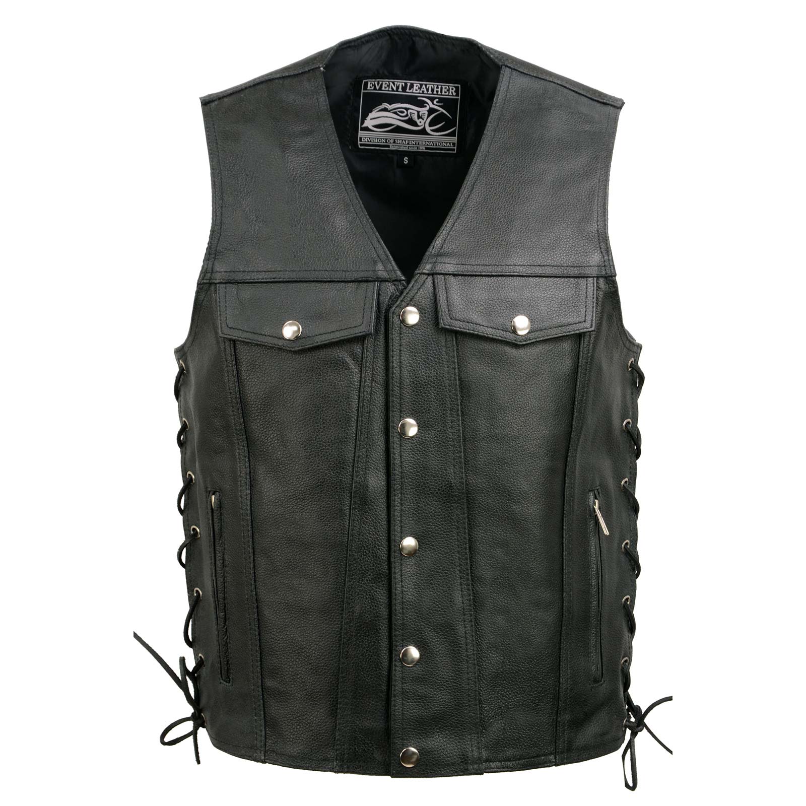 Event Leather EL5360 Men's Black Leather Vest with Denim Style