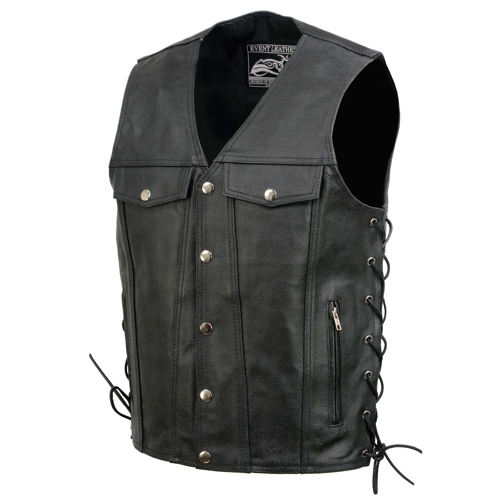 バイクウェア・装備 CUSTOM BIKER LEATHER VEST Event Leather EL5360 Men's Black Leather Vest with Denim Style