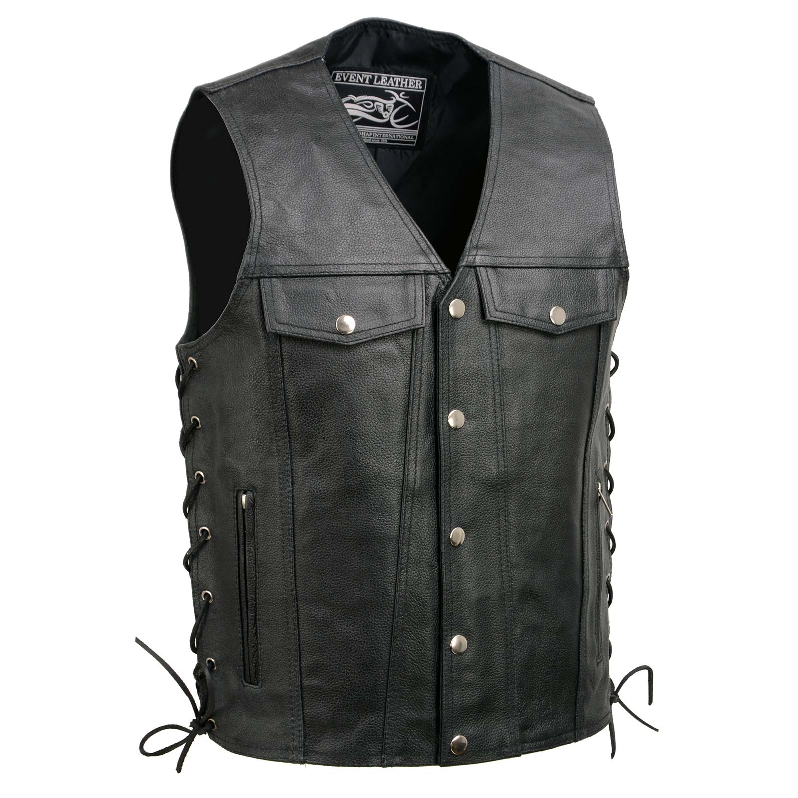 Event Leather EL5360 Men's Black Leather Vest with Denim Style