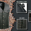 Event Leather EL5360TALL Black Motorcycle Leather Vest Tall Sizes with Denim Style Pockets -Riding Club Adult Vests