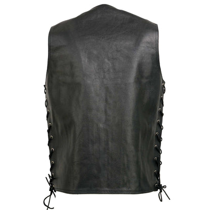 Event Leather EL5360TALL Black Motorcycle Leather Vest Tall Sizes with Denim Style Pockets -Riding Club Adult Vests