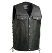 Event Leather EL5360TALL Black Motorcycle Leather Vest Tall Sizes with Denim Style Pockets -Riding Club Adult Vests