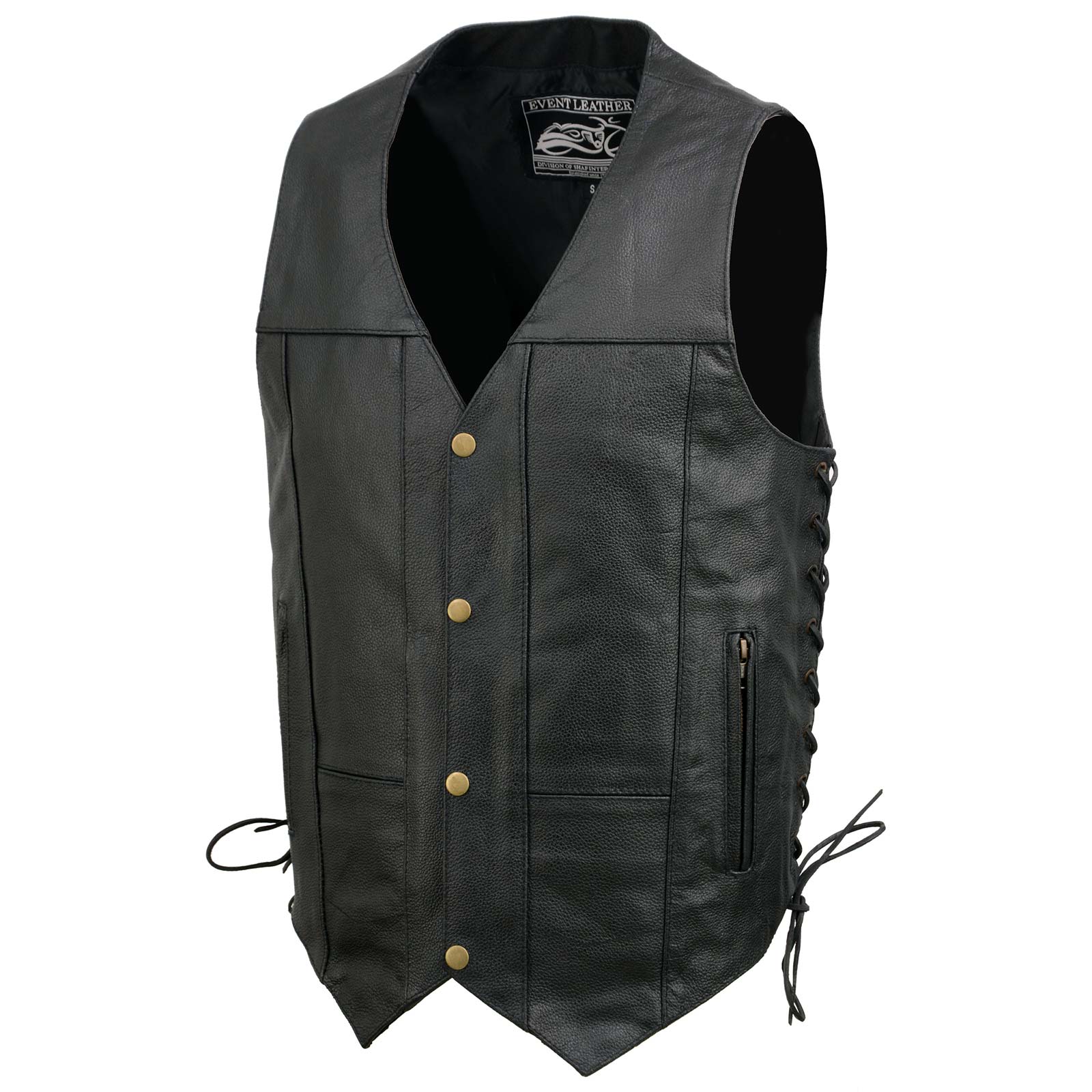 Event Leather EL5391 Men's Black Leather 10 Pocket Side Lace Vest