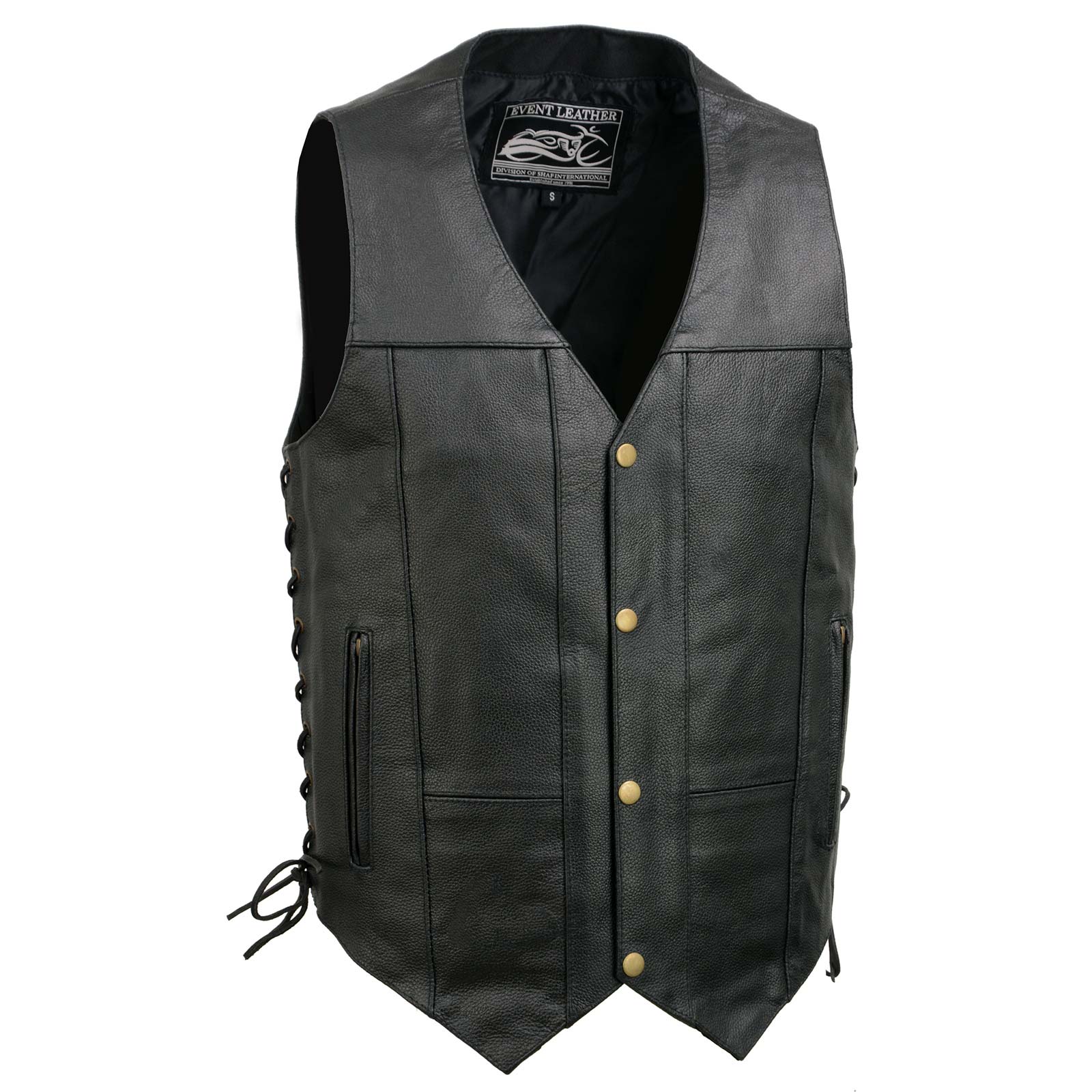 Event Leather EL5391 Black Motorcycle Leather Vest for Men w/ 10 Pockets- Riding Club Adult Motorcycle Vests