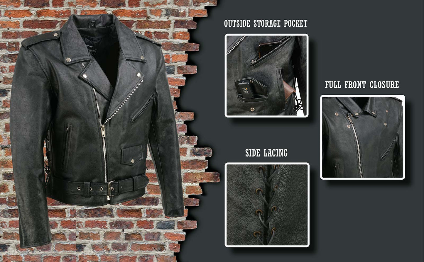 Event Leather EL5411 Men's Black Classic Side Lace Motorcycle Leather Jacket – Motorcycle Riding Jackets – Motorcycle Riding Jackets