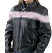 Genuine Leather EL7111 Ladies Black and Pink Racer Style Leather Jacket