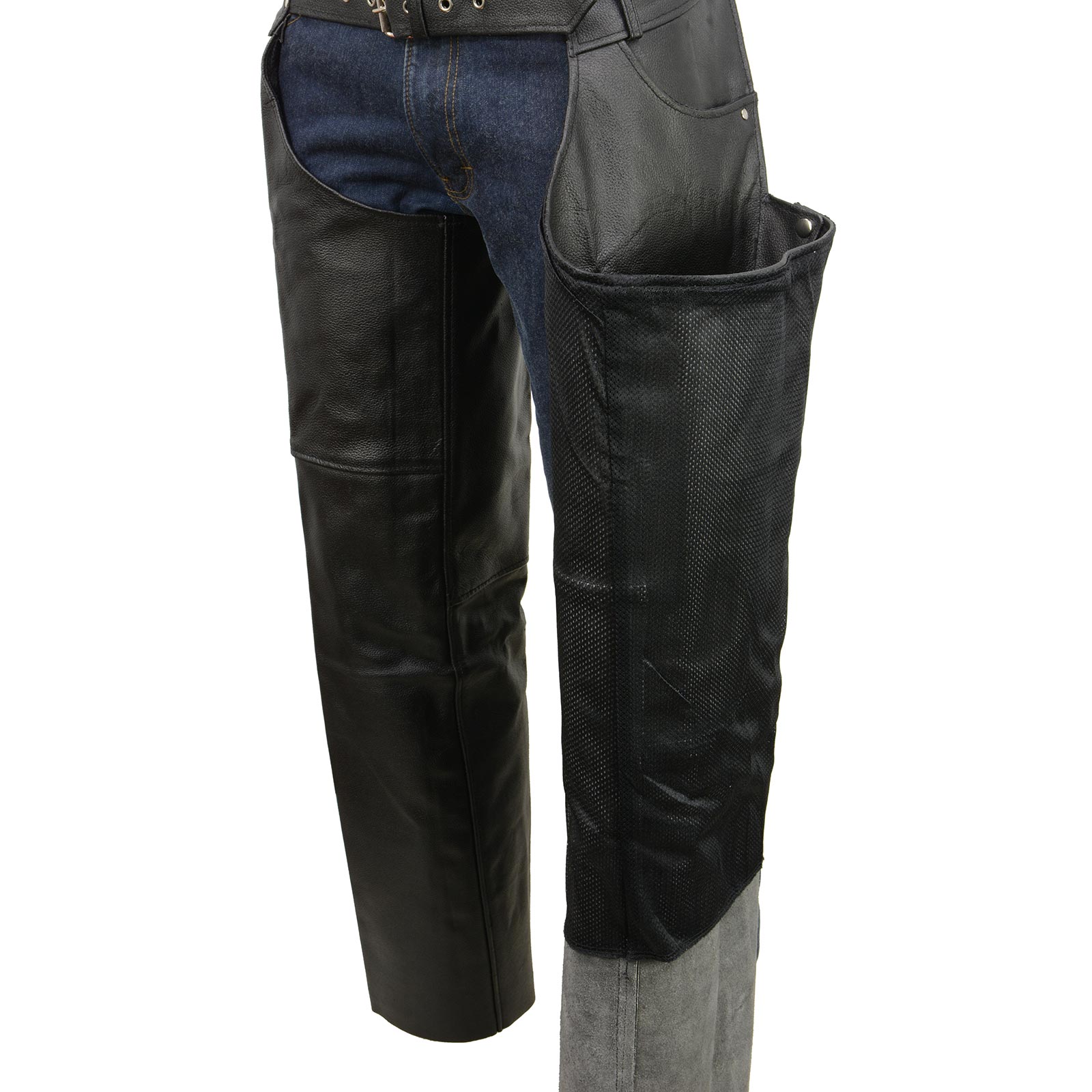 アメカジ Event Leather EL1101 Men's Black Leather Classic Chaps with Jean